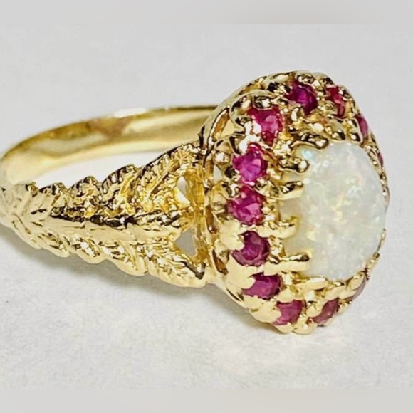 VINTAGE OPAL & RUBY HALO RING - size 7 - Picture 4 of 4